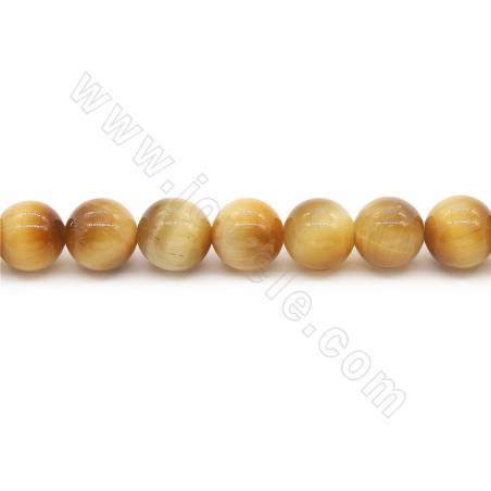 Collier de perles en oeil de tigre d'or naturel Diamètre rond 12mm Trou 1.2mm 15''-16''/coton