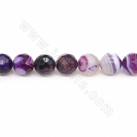 Heated Striped Agate Beads Strand Faceted Round Diameter 12mm Hole 1.2mm Length  39~40cm/Strand