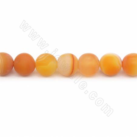 橙條紋瑪瑙串珠 圓形磨砂 尺寸10毫米 孔徑1.2毫米 長度39-40厘米/條