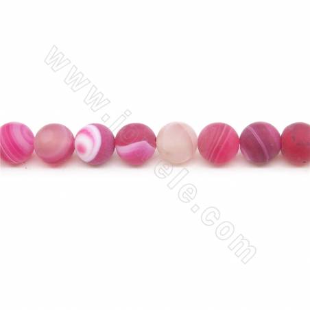 Perles D'Agate rayé chauffé ronde mate sur fil Taille 8mm trou 1mm 15~16"/fil