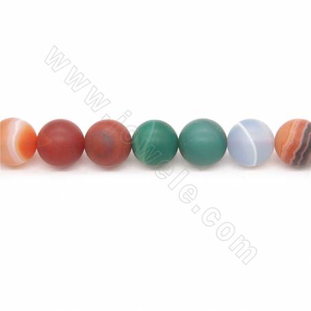 Perles D'Agate rayé chauffé ronde mate sur fil Taille 10mm trou 1mm 15~16"/fil