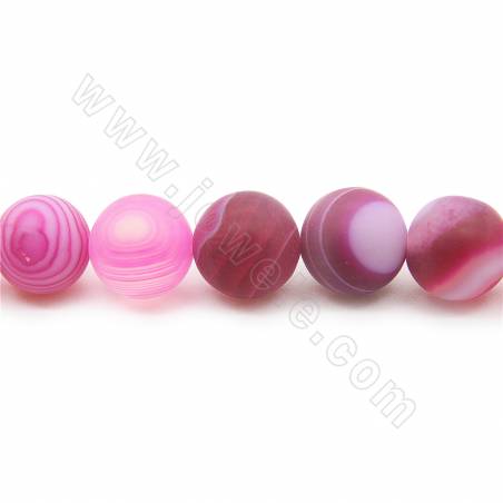 Collier de perles d'agate teintées, mattes et rayées Diamètre rond 8mm Trou 1.2mm 15~16''/coton