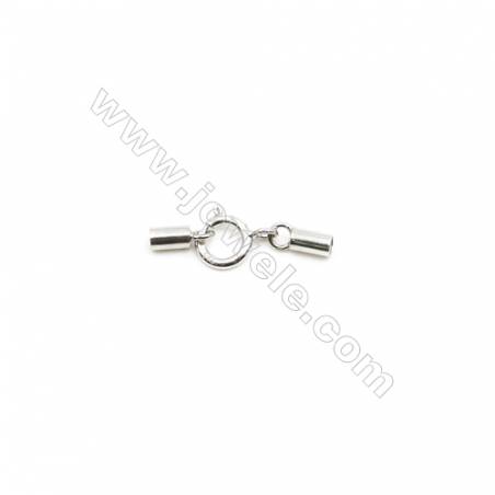 Sterling Silver Spring-ring Clasp with Cord Ends  Platinum  Size: 5x15mm  inner Diameter 1.5mm   10pcs/pack
