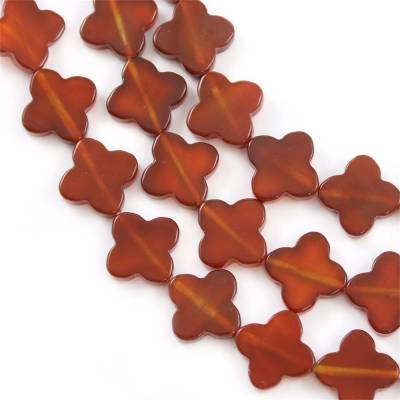 Filo di perline di agata rossa naturale, trifoglio, dimensioni 18x18 mm, foro 1 mm, circa 20 perline/filamento, 15~16"