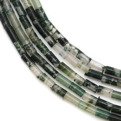 Perline di agata muschio naturale Dimensione cilindro 2x4mm Foro 0,6mm 39-40cm/filo