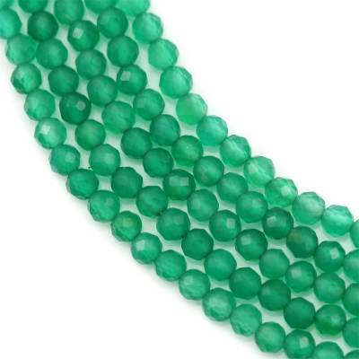 Perline di agata verde naturale a filo Diametro rotondo sfaccettato 3 mm Foro 0,8 mm Lunghezza 39-40 cm/filo