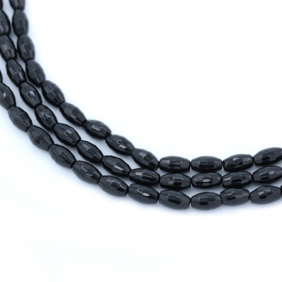 Schwarze Achate facettierte reisförmige Perlenkette 4x6mm Durchmesser des Loch 1mm ca. 63 Stck / Strang 15~16"