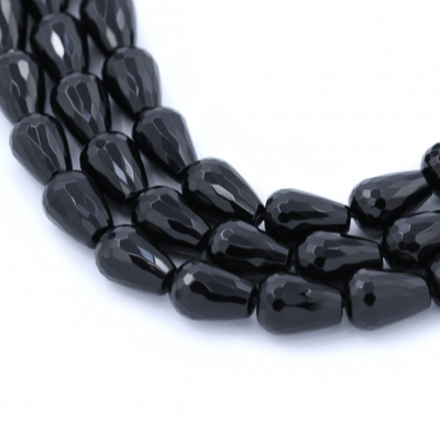 Natural Black Agate Beads Strand Faceted Teardrop 12x16mm Hole 1.5mm About 25 Beads/Strand 39-40cm