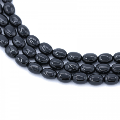 Filo di perline di agata nera naturale, ovale piatto, dimensioni 7x9mm, foro 1mm, circa 45 perline/filo, 15~16"