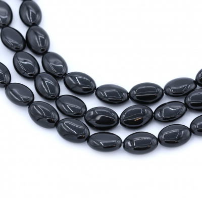 Fili di perline di agata nera, ovali, 8x10 mm, foro 1 mm, circa 40 perline/filamento, 15~16"