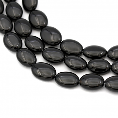 Agate noire ovale sur fil  Taille 10x14mm trou1.0mm Environ 28perles/fil 15~16"