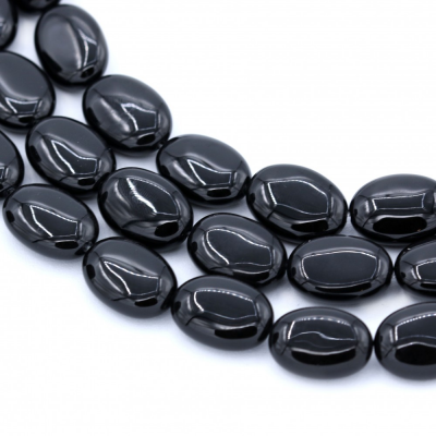 Fili di perline di agata nera, ovali, 13x18 mm, foro 1,2 mm, circa 22 perline/filamento, 15~16"