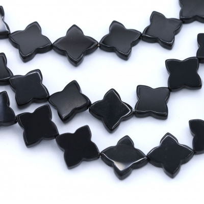 Natural Black Agate Beads Strand Flower Size 14x14mm Hole 1mm About 30 Beads/Strand 39-40cm
