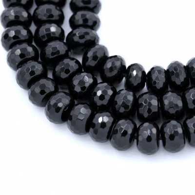 Fili di perline di agata nera naturale, abaco sfaccettato, 8x12mm, foro 1mm, circa 49 perline/filo, 15~16"