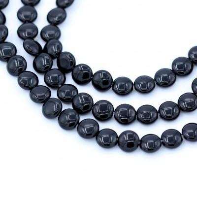 Natural Black Agate Beads Strand Flat Round 8mm Hole 1mm 49 Beads/Strand 39-40cm