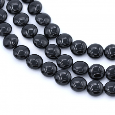 Natural Black Agate Beads Strand Flat Round 10mm Hole 1mm 40 Beads/Strand 39-40cm