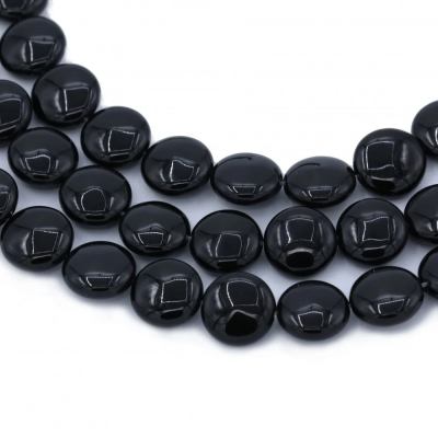 Natural Black Agate Beads Strand Flat Round 16mm Hole 1.5mm About 25 Beads/Strand 39-40cm