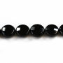 Fili di perline di agata nera naturale, tondo piatto sfaccettato, 8 mm, foro 1 mm, 49 perline/filamento, 15~16"