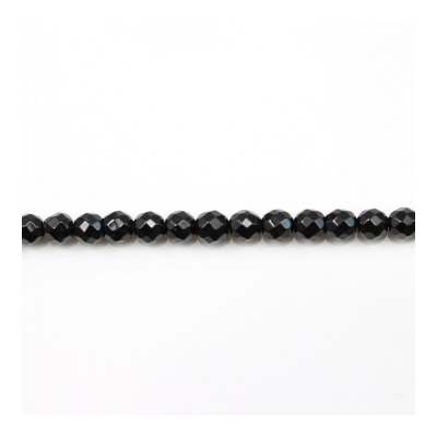 Fili di perline sfaccettate di agata nera, rotonde, 4 mm, foro 0,8 mm, circa 97 perline/filamento, 15~16"