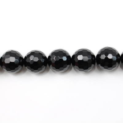 Ágata Negra (Ónix) Redondo Facetado 16mm 39-40cm/tira