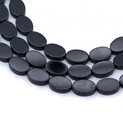 Natural Black Agate Beads Strand Flat Oval Size 12x16mm Hole 1mm About 25 Beads/Strand 39-40cm