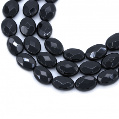 Fili di perline di agata nera naturale, ovale sfaccettato, nero, 10x14 mm, foro 1 mm, 28 perline per filo, 15~16"
