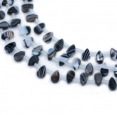 Natural Striped Black Agate Beads Strand Flat Teardrop 5x8mm Hole 0.7mm About 50 Beads/Strand 39-40cm