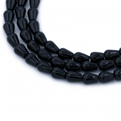 Fili di perline di agata nera naturale, a goccia, dimensioni 8x10 mm, foro 1 mm, circa 39 perline/filamento, 15~16"