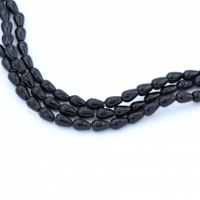 Fili di perline di agata nera naturale, a goccia, dimensioni 4x6 mm, foro 1 mm, circa 63 perline/filamento, 15~16"