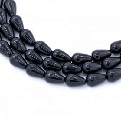 Filo di perle di agata nera naturale, a goccia, dimensioni 10x14 mm, foro 1,5 mm, circa 29 perle/filo, 15~16"