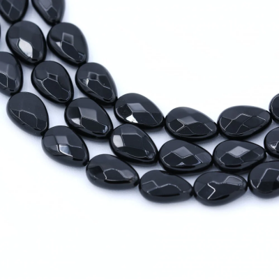 Natural Black Agate Beads Strand Faceted Teardrop 10x14mm Hole 1mm About 28 Beads/Strand 39-40cm