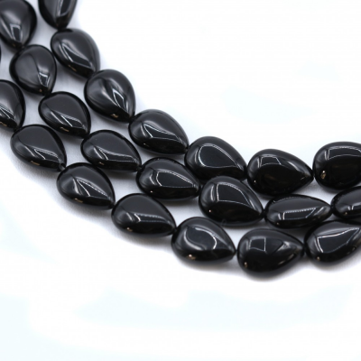 Fili di perline di agata nera, goccia d'acqua, 9x13 mm, foro 1 mm, circa 31 perline/filamento, 15~16"