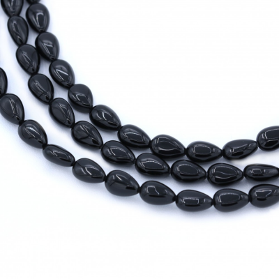 Natural Black Agate Beads Strand Flat Teardrop Size 6x9mm Hole 1mm About 45 Beads/Strand 39-40cm