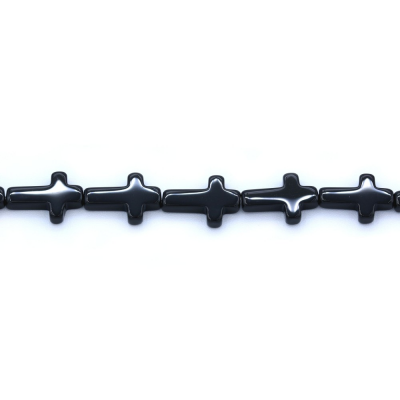 Filo di perline di agata nera naturale, croce, dimensioni 10x14 mm, foro: 1 mm, circa 28 perline per filo, 15~16"