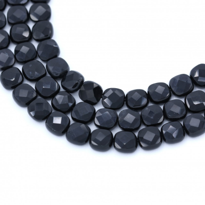 Natürliche schwarze Achatperlen Stränge, facettiertes Quadrat, Größe 8x8 mm, dick 4 mm, Loch 1 mm, 15 ~ 16 "/ Strang