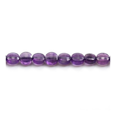 Rouleaux de perles d'améthyste naturelle, plat et rond (facettes), diamètre 6mm, épaisseur 4mm, trou 1mm, longueur 15~16"/rang