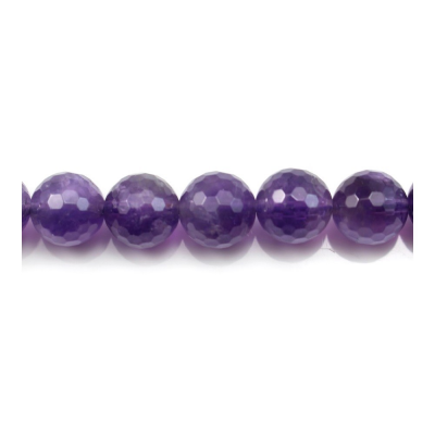 Natural Amethyst Beads Strand Round Faceted Diameter 16mm Hole 1mm Length 15 ~ 16 "/ Strand