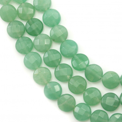 Natural Aventurine Beads Strand Flat Round Faceted Diameter 13mm Hole 1mm Length 15 ~ 16 "/ Strand