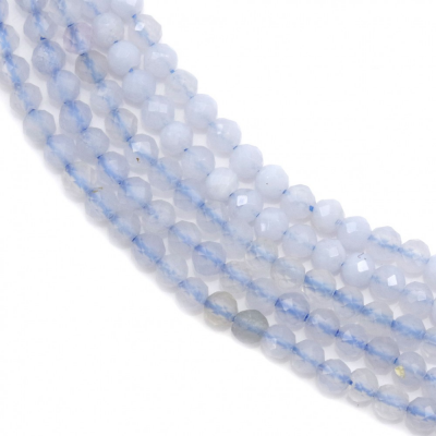 Perles de Calcédoine bleue ronde facette sur fil Taille 2mm trou 0.8mm environ 180perles/fil