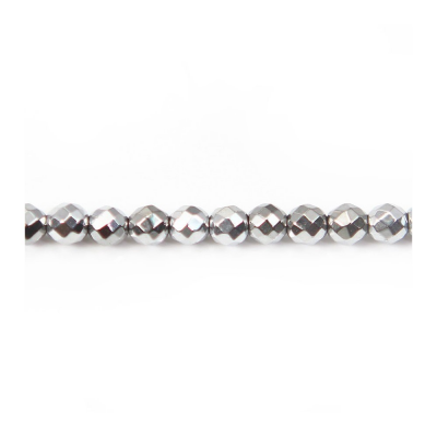 Silver Hematite Faceted Round Size4mm Hole0.8mm 39-40cm/Strand