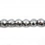 銀色黑膽石串珠 切角圓形 尺寸6毫米 孔徑0.8毫米 長度39-40厘米/條