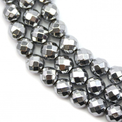 Silver Hematite Faceted Round Size8mm Hole0.8mm 39-40cm/Strand