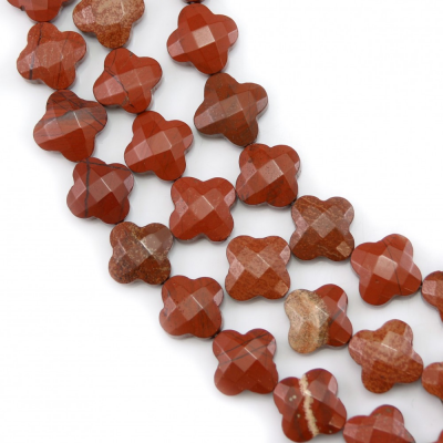 Natürliche rote Jaspis-Perlen, facettiertes Kleeblatt, Größe 13 x 13 mm, Loch 0,8 mm, 39–40 cm/Strang