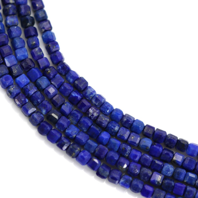 Lapis Lazuli Faceted Cube 2mm Hole0.6mm 39-40cm/Strand