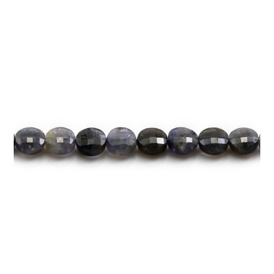 Perles d'Iolite Naturelle en collier, Ronde plate (à facettes), Diamètre 6mm, Epaisseur 4mm, Trou 1mm, Longueur 15~16"/cordeau
