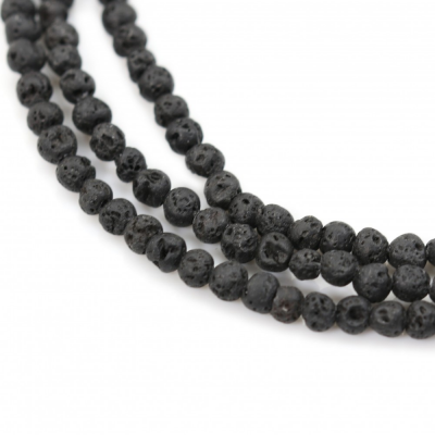 Schwarze Lava Steine runde Perlenkette Durchmesser 4mm Durchmesser des Loch 0.7mm ca. 87 Stck / Strang 15~16"