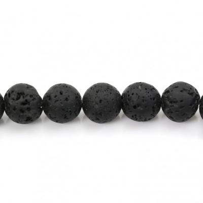 Perline di lava nera in pietra naturale, rotonde, diametro 14 mm, foro 1,5 mm, circa 28 perline per filo, 15~16"