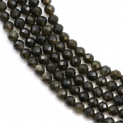 Natural Golden Sheen Obsidian Bead Strand Faceted Round  Diameter 3mm Hole 0.6mm 15~16''/Strand