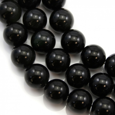 Perline di ossidiana nera naturale Diametro rotondo 12 mm foro 1,5 mm circa 33 perline/filare 15~16"