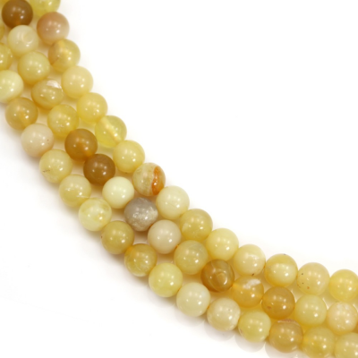 Fili di perline opali gialle naturali, rotonde, dimensioni 8mm, foro 1mm, 15~16"/filamento